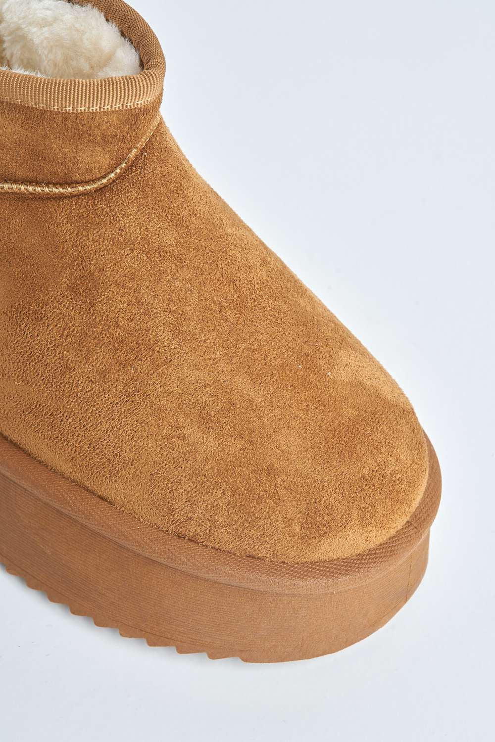 Mianee Embroidered Faux Fur Lining Chunky Sole Ankle Boots in Camel - Image 6