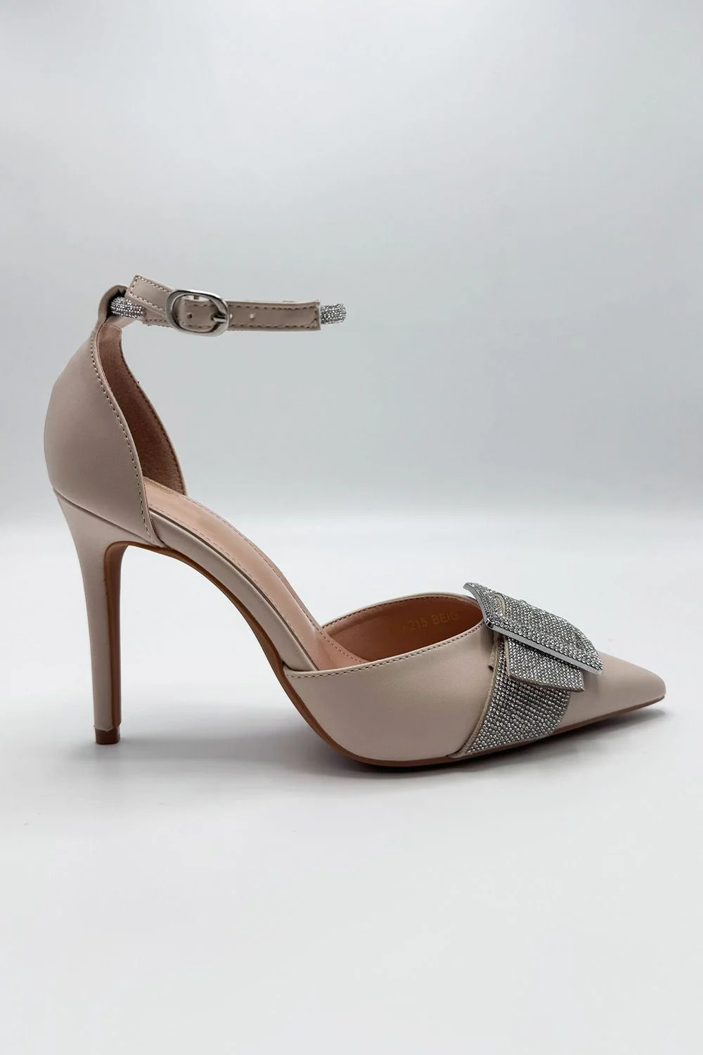 Michaela Diamante Clasp Detail Ankle Strap Court Shoes in Beige - Image 2