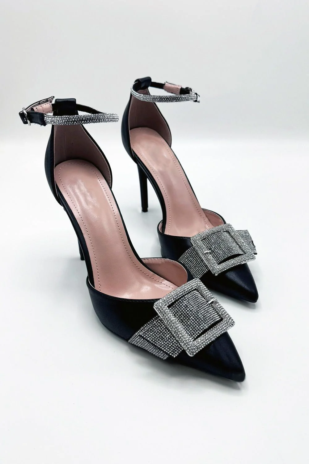 Michaela Diamante Clasp Detail Ankle Strap Court Shoes in Black - Image 4