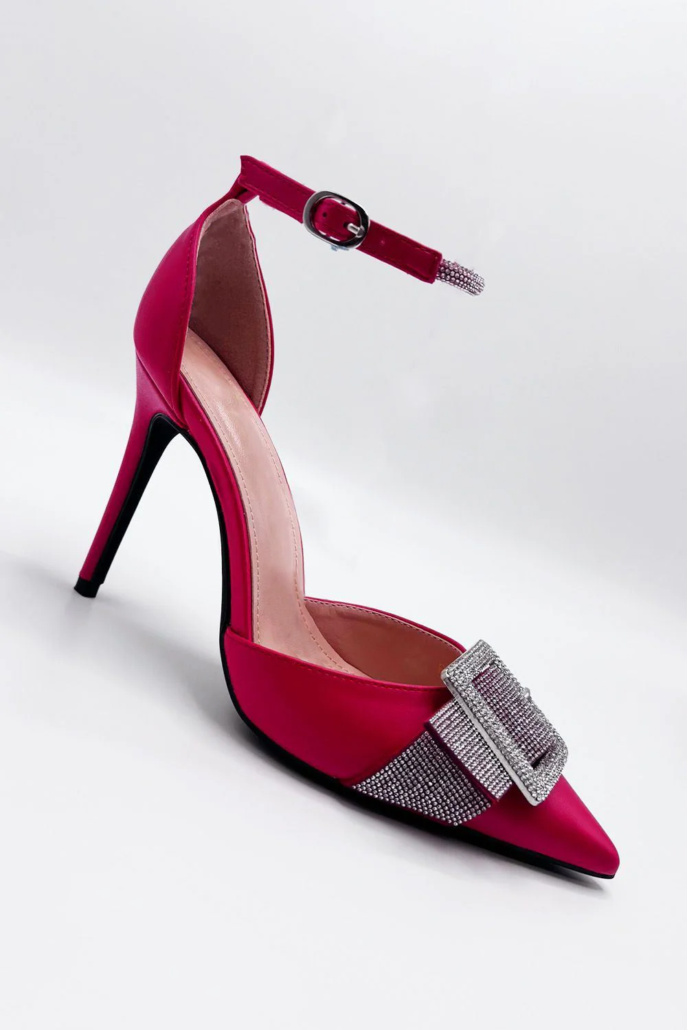 Michaela Diamante Clasp Detail Ankle Strap Court Shoes in Red