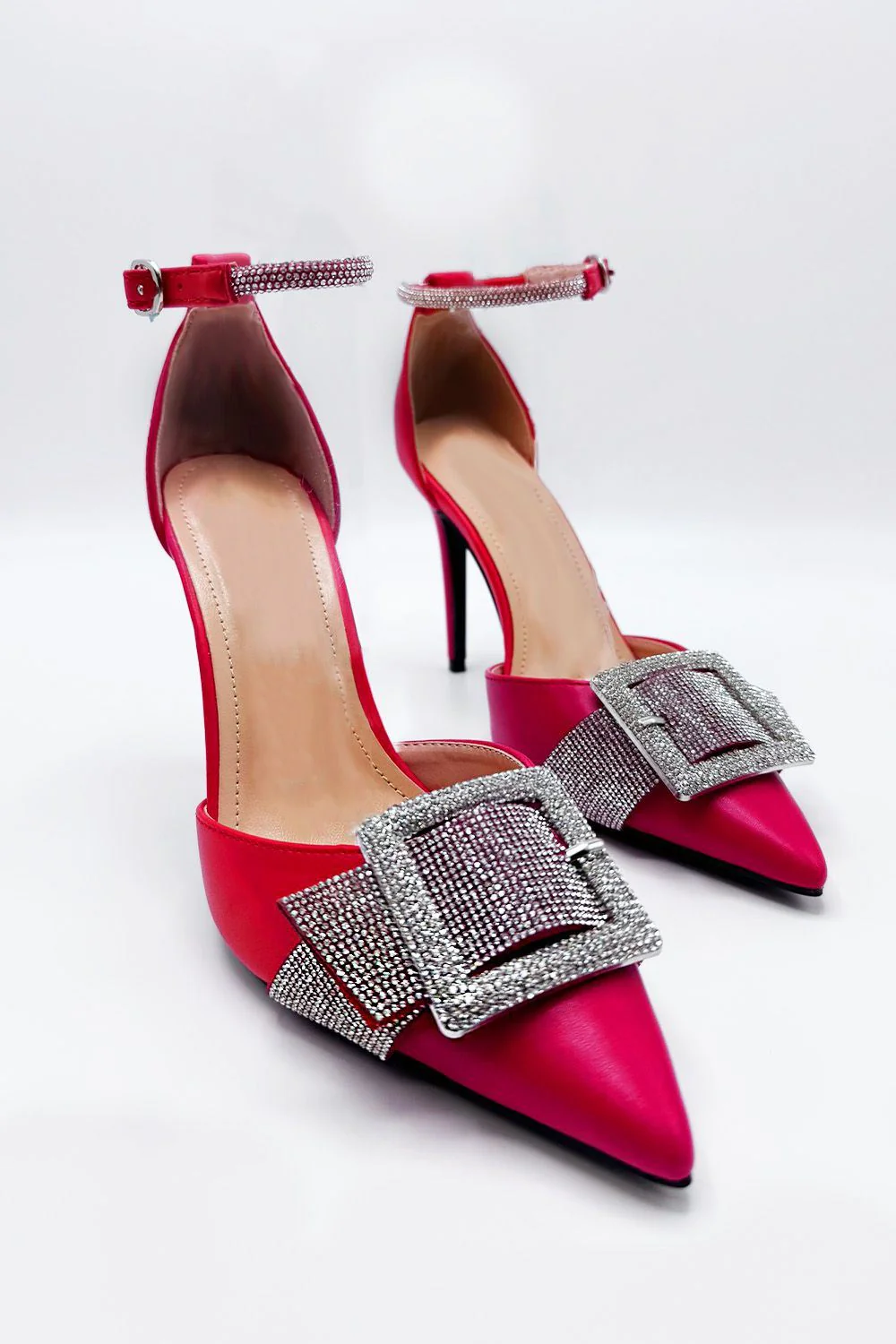 Michaela Diamante Clasp Detail Ankle Strap Court Shoes in Red - Image 2