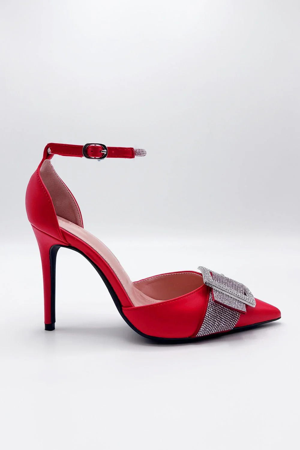 Michaela Diamante Clasp Detail Ankle Strap Court Shoes in Red - Image 3