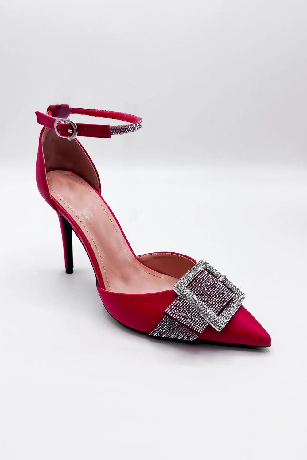 Michaela Diamante Clasp Detail Ankle Strap Court Shoes in Red - Image 4
