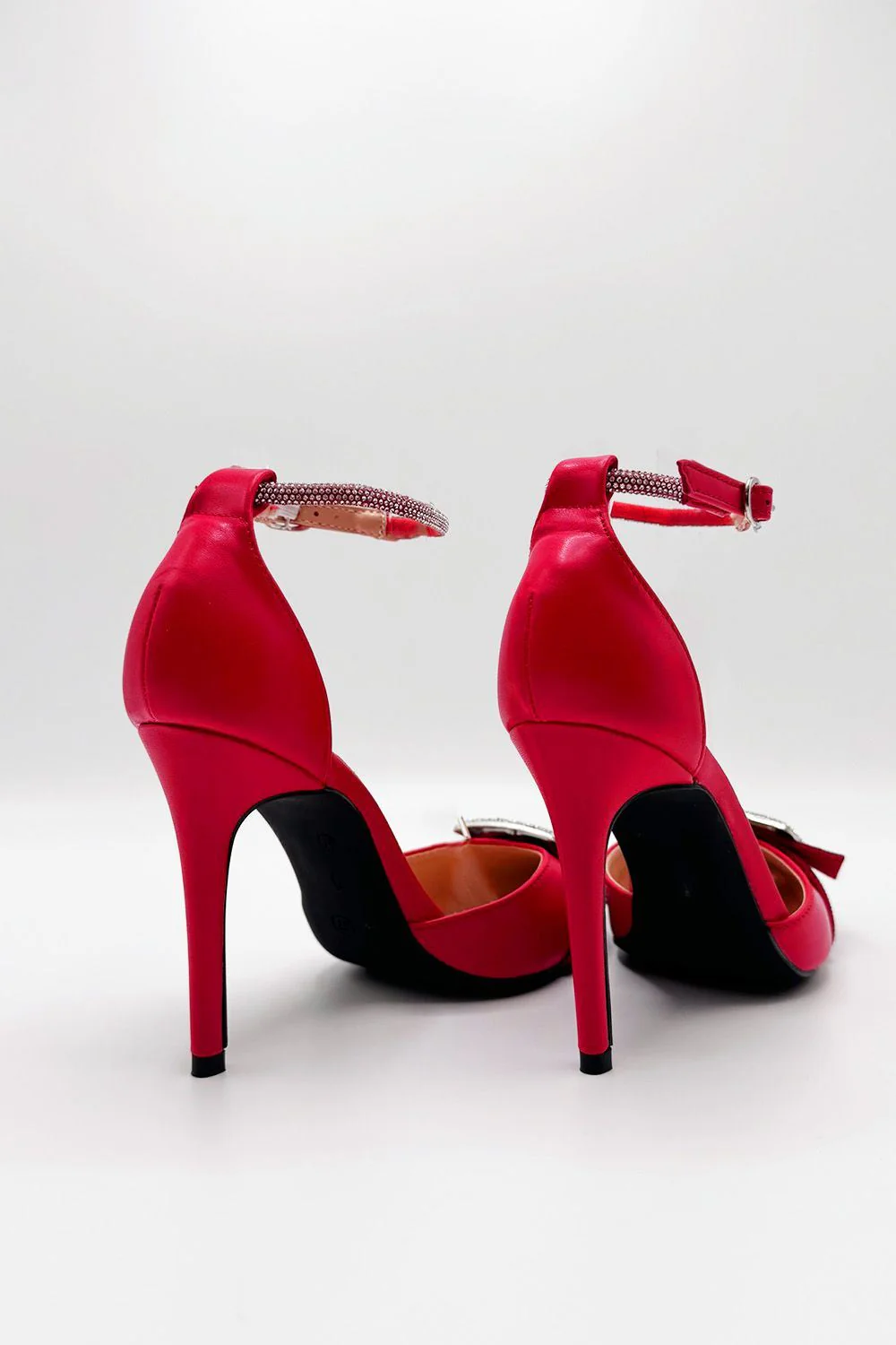 Michaela Diamante Clasp Detail Ankle Strap Court Shoes in Red - Image 5