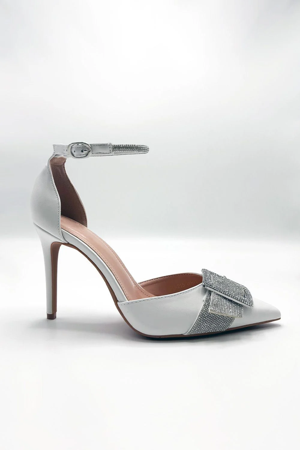 Michaela Diamante Clasp Detail Ankle Strap Court Shoes in White - Image 3