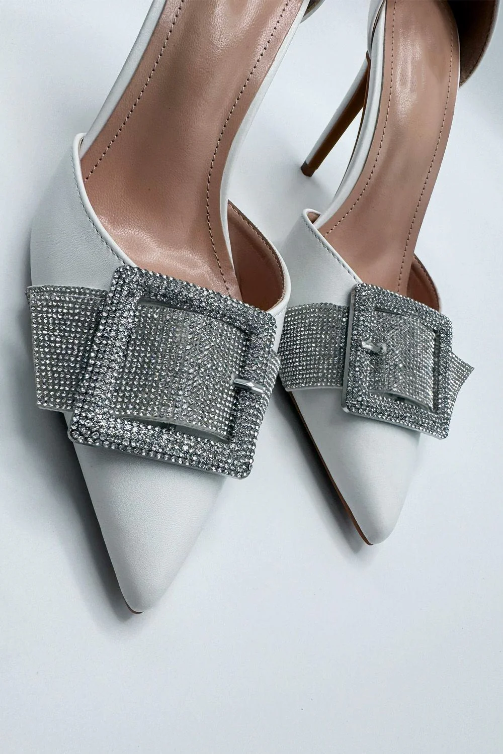 Michaela Diamante Clasp Detail Ankle Strap Court Shoes in White - Image 4