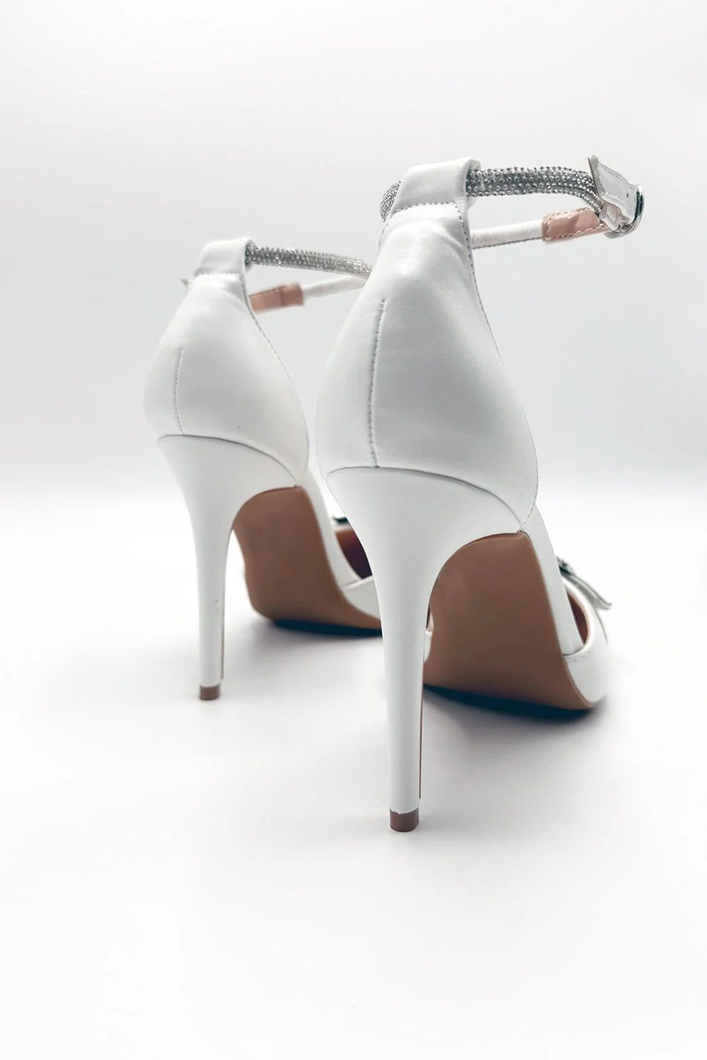 Michaela Diamante Clasp Detail Ankle Strap Court Shoes in White - Image 5