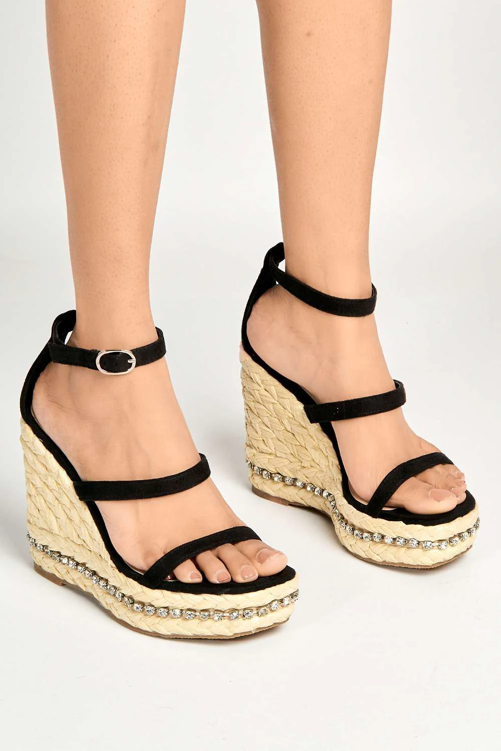 Michelle Espadrille Ankle Strap Stud Sole Sandal Wedge in Black - Image 2