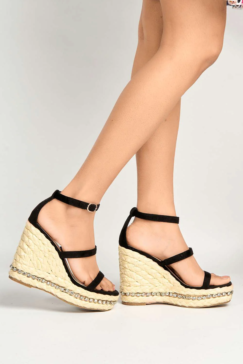 Michelle Espadrille Ankle Strap Stud Sole Sandal Wedge in Black - Image 3