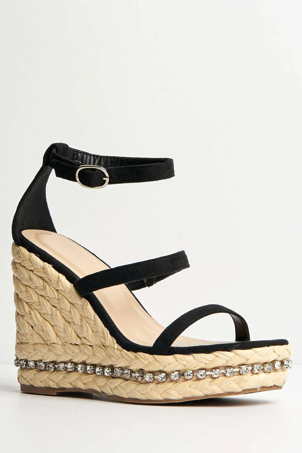 Michelle Espadrille Ankle Strap Stud Sole Sandal Wedge in Black - Image 4