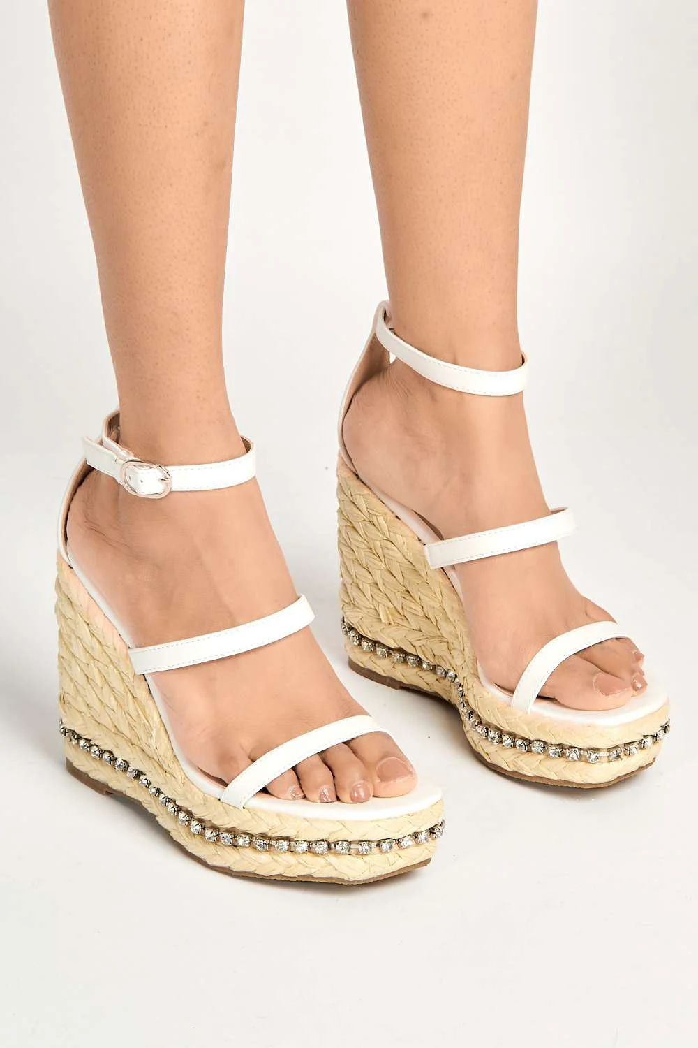 Michelle Espadrille Ankle Strap Stud Sole Sandal Wedge in White - Image 2