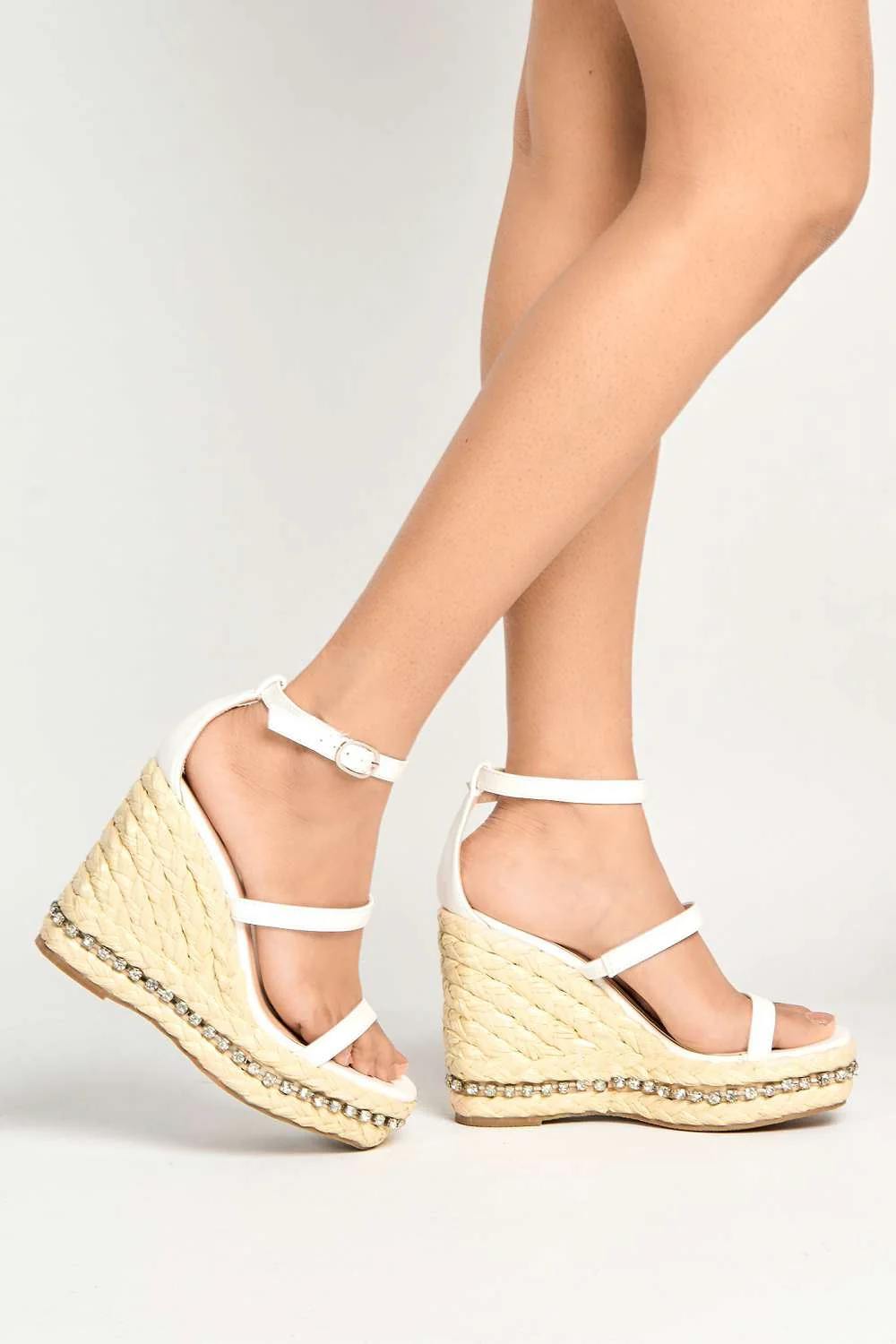 Michelle Espadrille Ankle Strap Stud Sole Sandal Wedge in White - Image 3