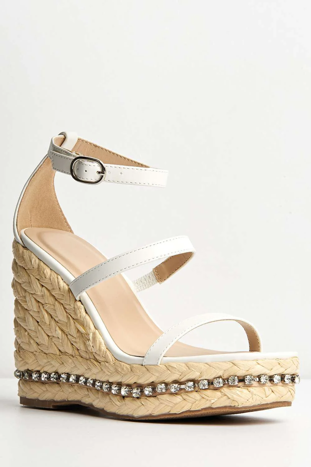 Michelle Espadrille Ankle Strap Stud Sole Sandal Wedge in White - Image 4