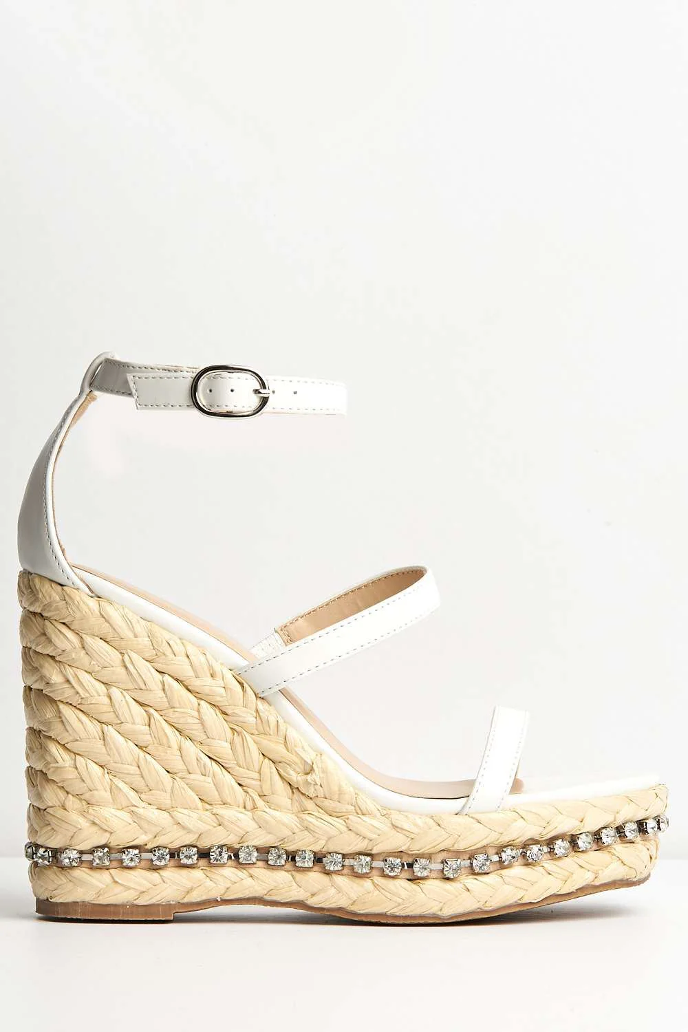 Michelle Espadrille Ankle Strap Stud Sole Sandal Wedge in White - Image 5