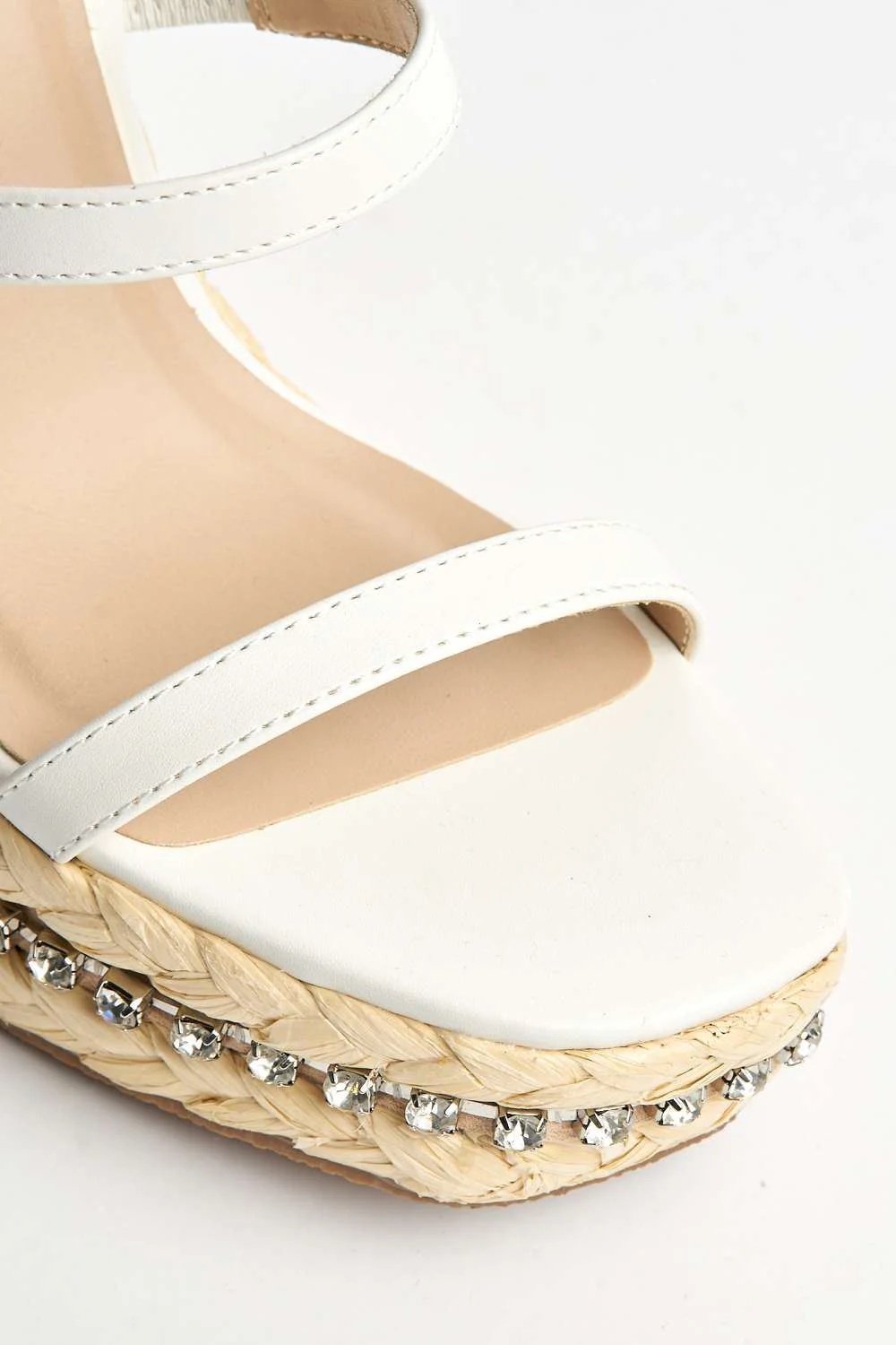 Michelle Espadrille Ankle Strap Stud Sole Sandal Wedge in White - Image 6