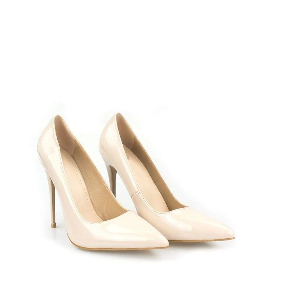 Mila High Stiletto Patent Finish Heel Court Shoe in Beige Patent - Image 4