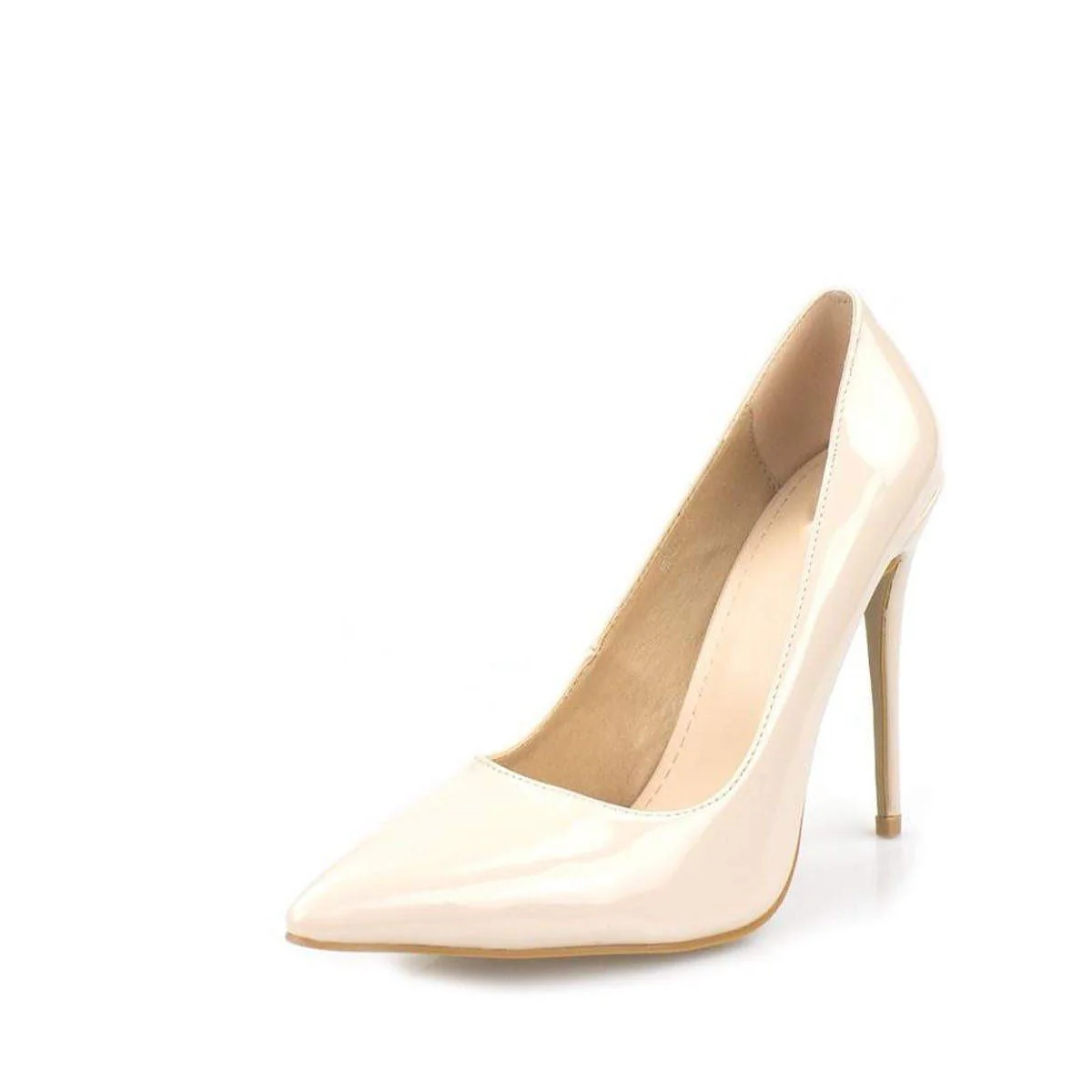 Mila High Stiletto Patent Finish Heel Court Shoe in Beige Patent - Image 5