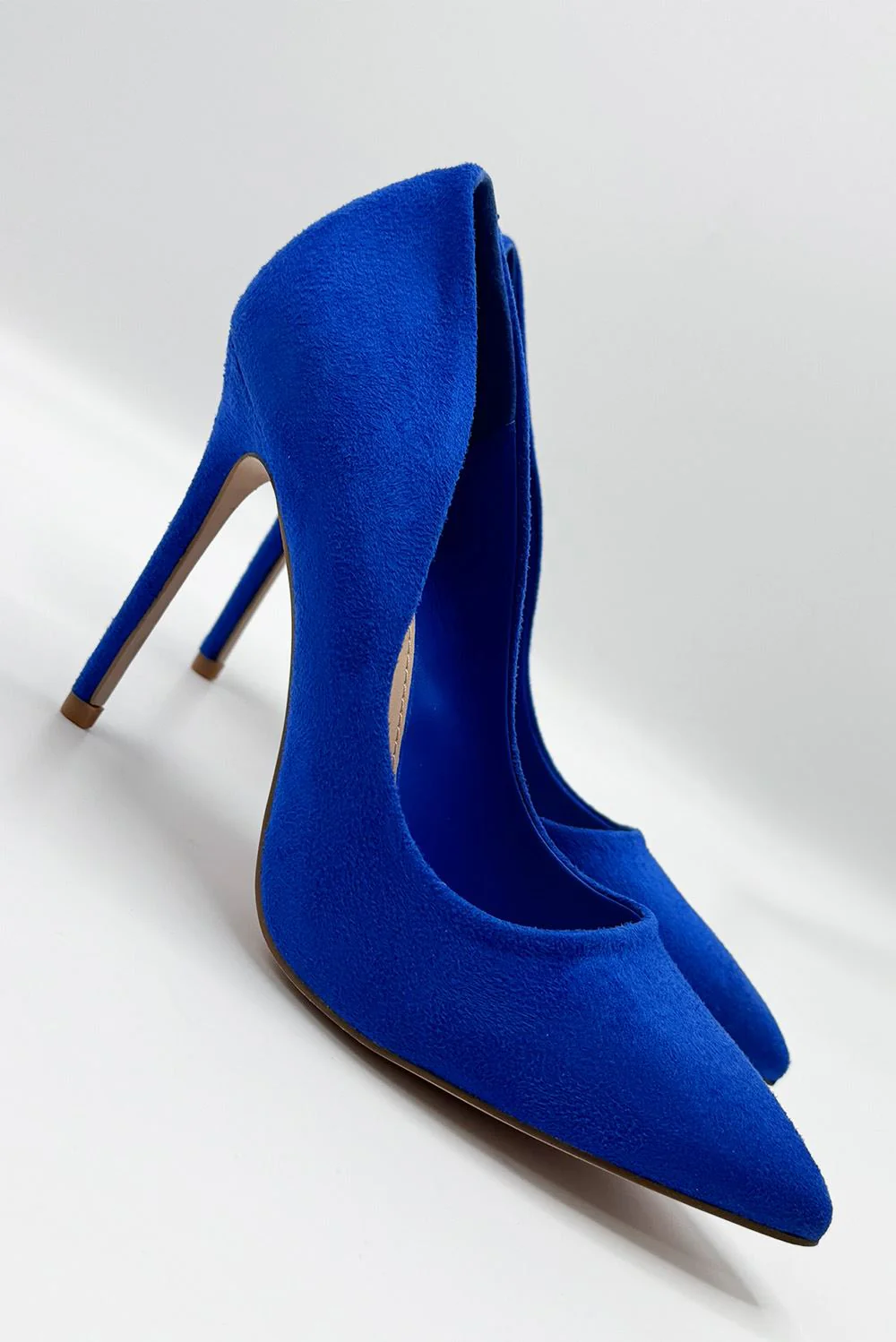 Mila High Stiletto Faux Suede Heel Court Shoe in Blue - Image 3