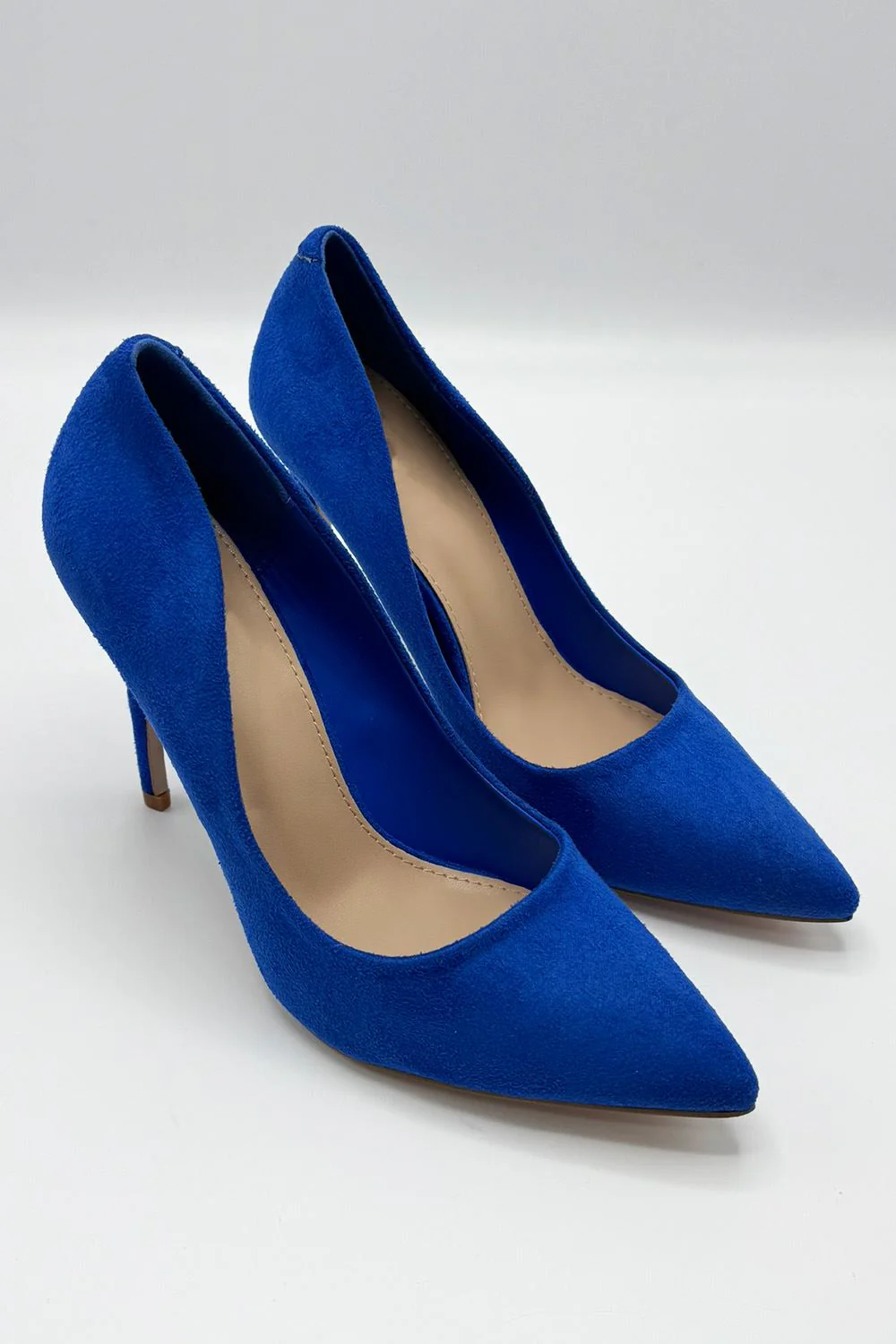 Mila High Stiletto Faux Suede Heel Court Shoe in Blue - Image 4