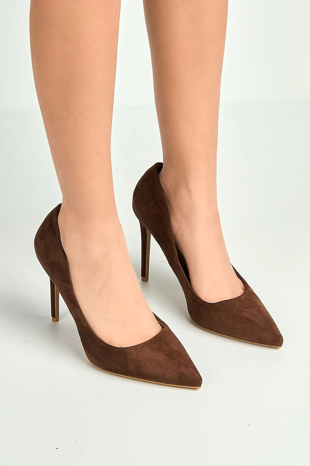 Mila High Stiletto Faux Suede Heel Court Shoe in Chocolate
