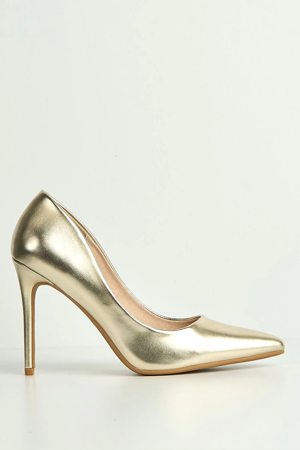 Mila High Stiletto Metallic Heel Court Shoe in Gold - Image 5