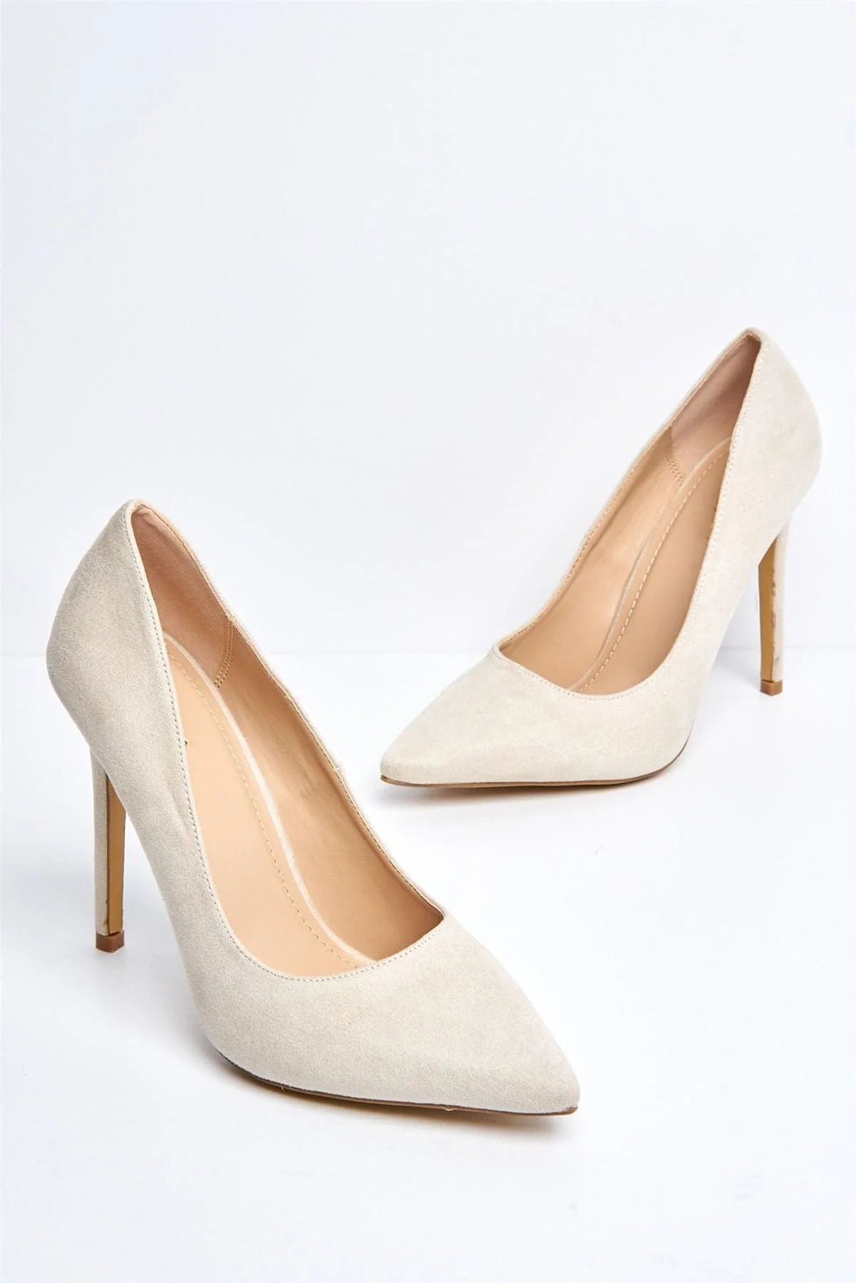 Mila High Stiletto Faux Suede Heel Court Shoe in Nude - Image 4