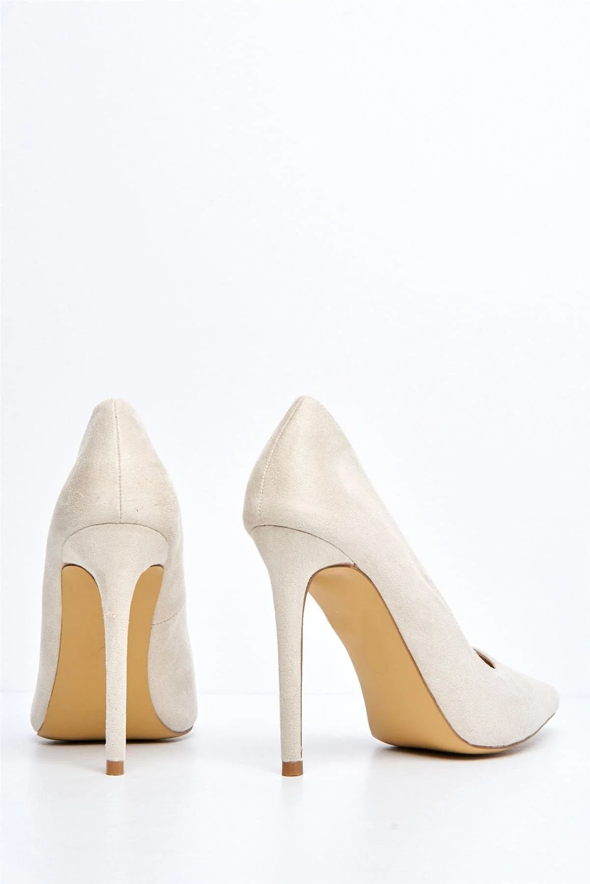 Mila High Stiletto Faux Suede Heel Court Shoe in Nude - Image 6