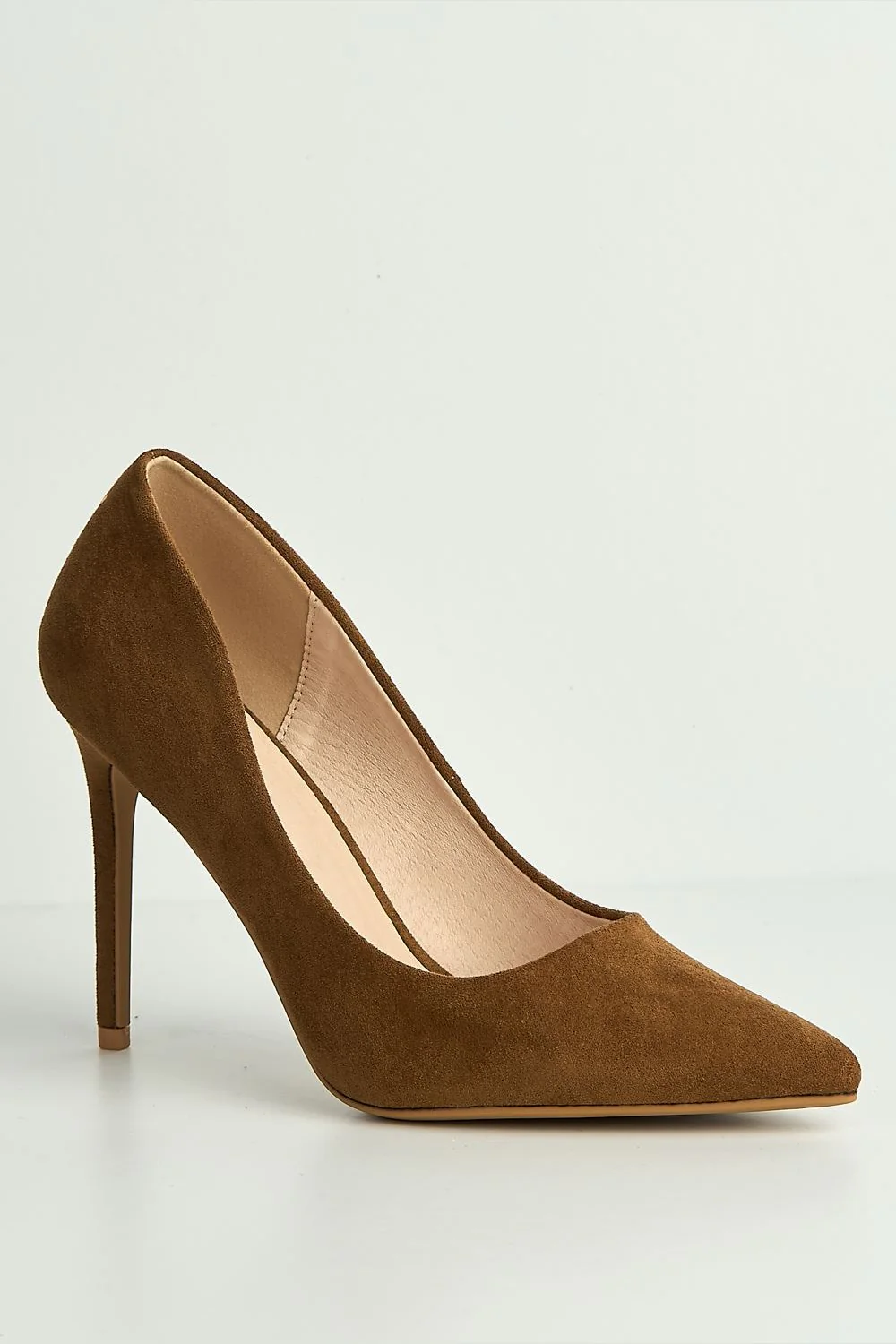 Mila High Stiletto Faux Sued Heel Court Shoe in Tan - Image 4