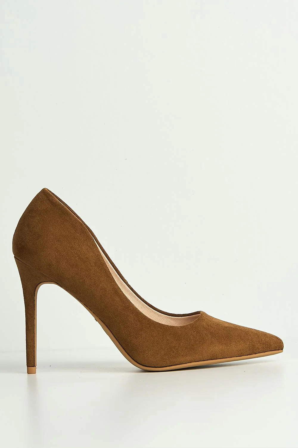 Mila High Stiletto Faux Sued Heel Court Shoe in Tan - Image 5