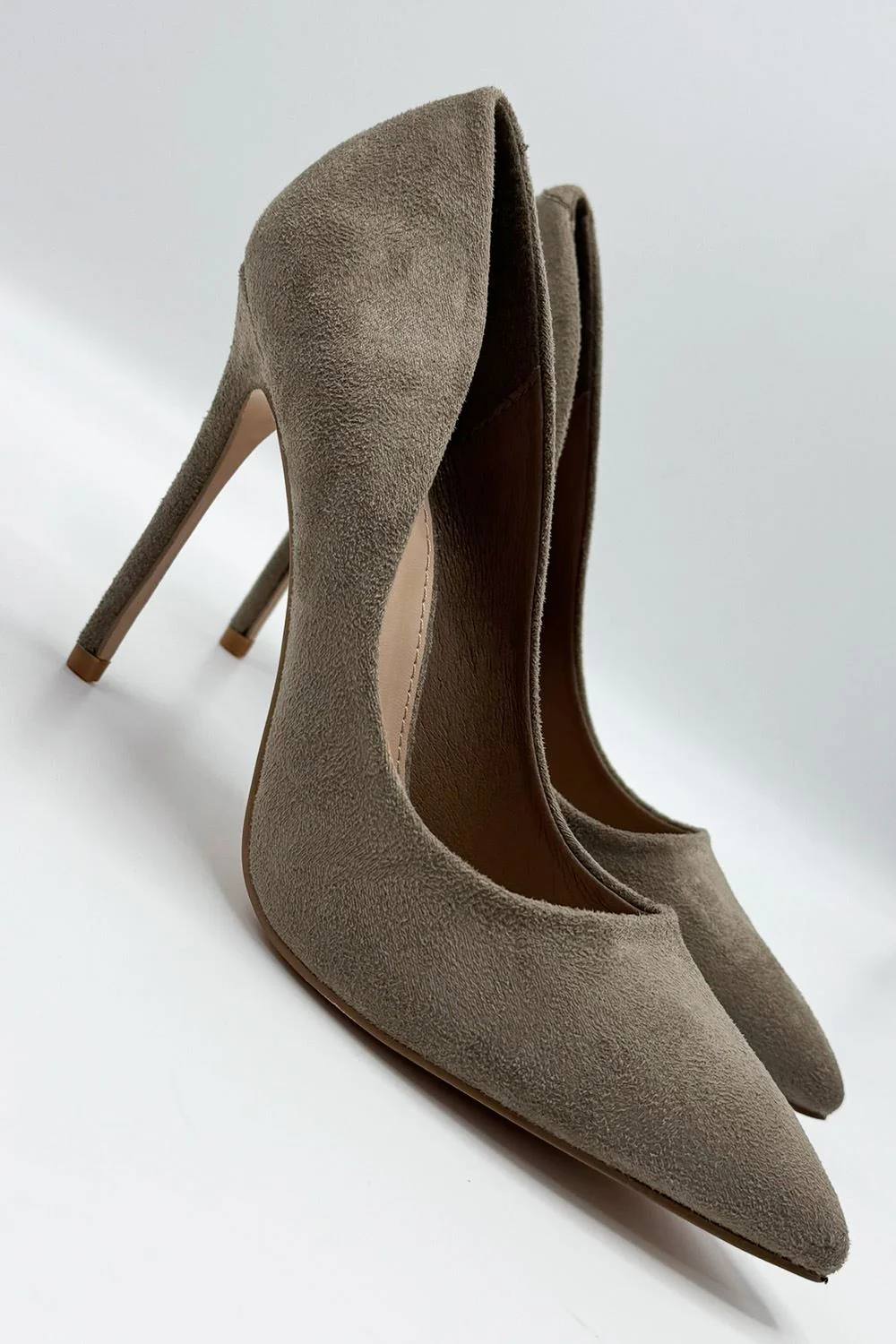 Mila High Stiletto Faux Suede Heel Court Shoe in Taupe - Image 3