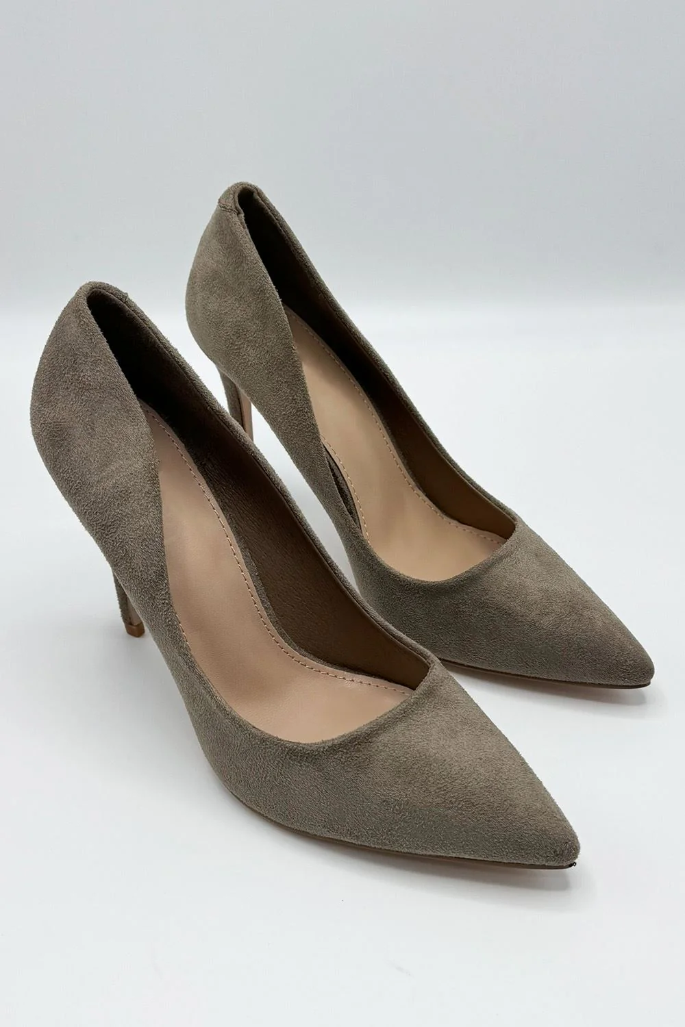 Mila High Stiletto Faux Suede Heel Court Shoe in Taupe - Image 4