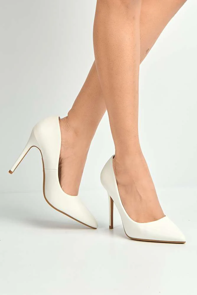 Mila High Stiletto Matt Finish Heel Court Shoe in White Matt