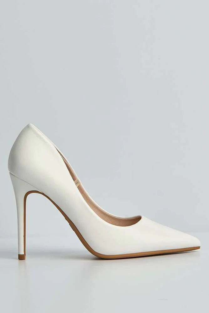 Mila High Stiletto Matt Finish Heel Court Shoe in White Matt - Image 6