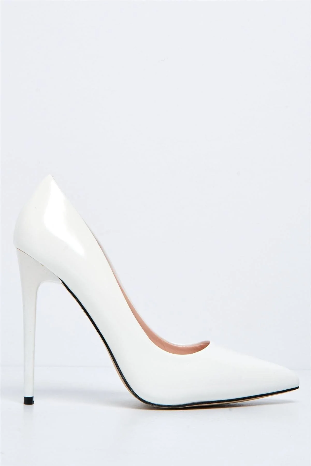 Mila High Stiletto Patent Finish Heel Court Shoe in White - Image 4