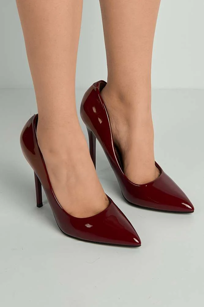 Mila High Stiletto Patent Finish Heel Court Shoe in Wine