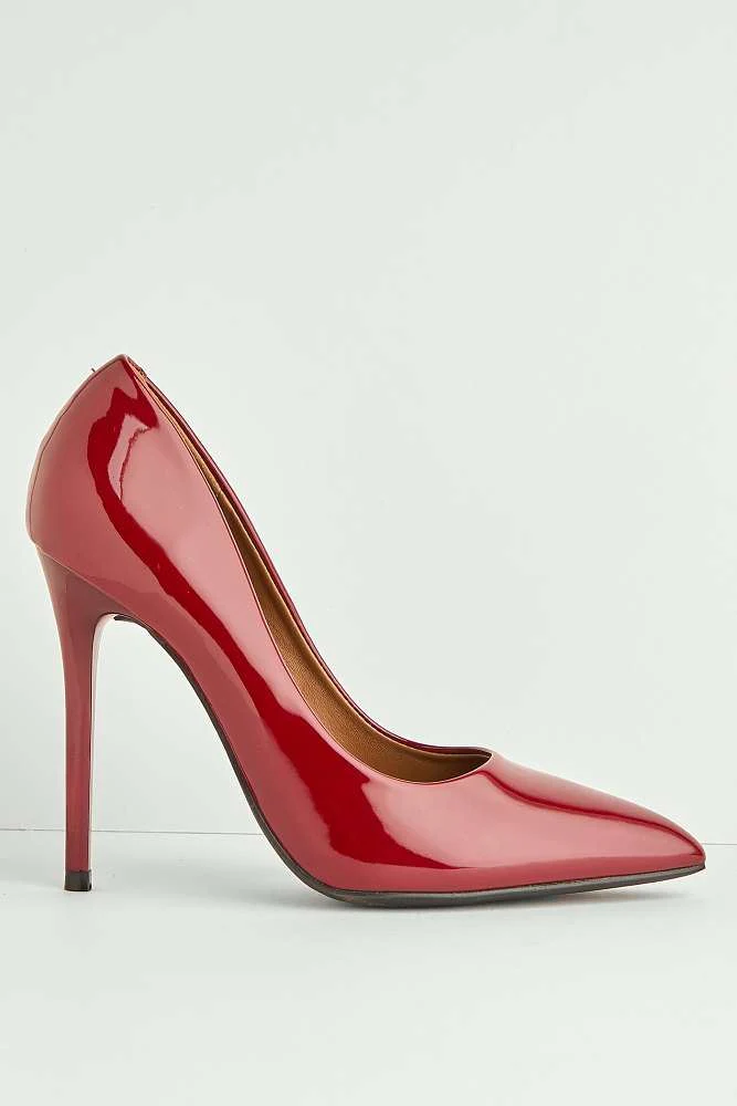 Mila High Stiletto Patent Finish Heel Court Shoe in Wine - Image 6