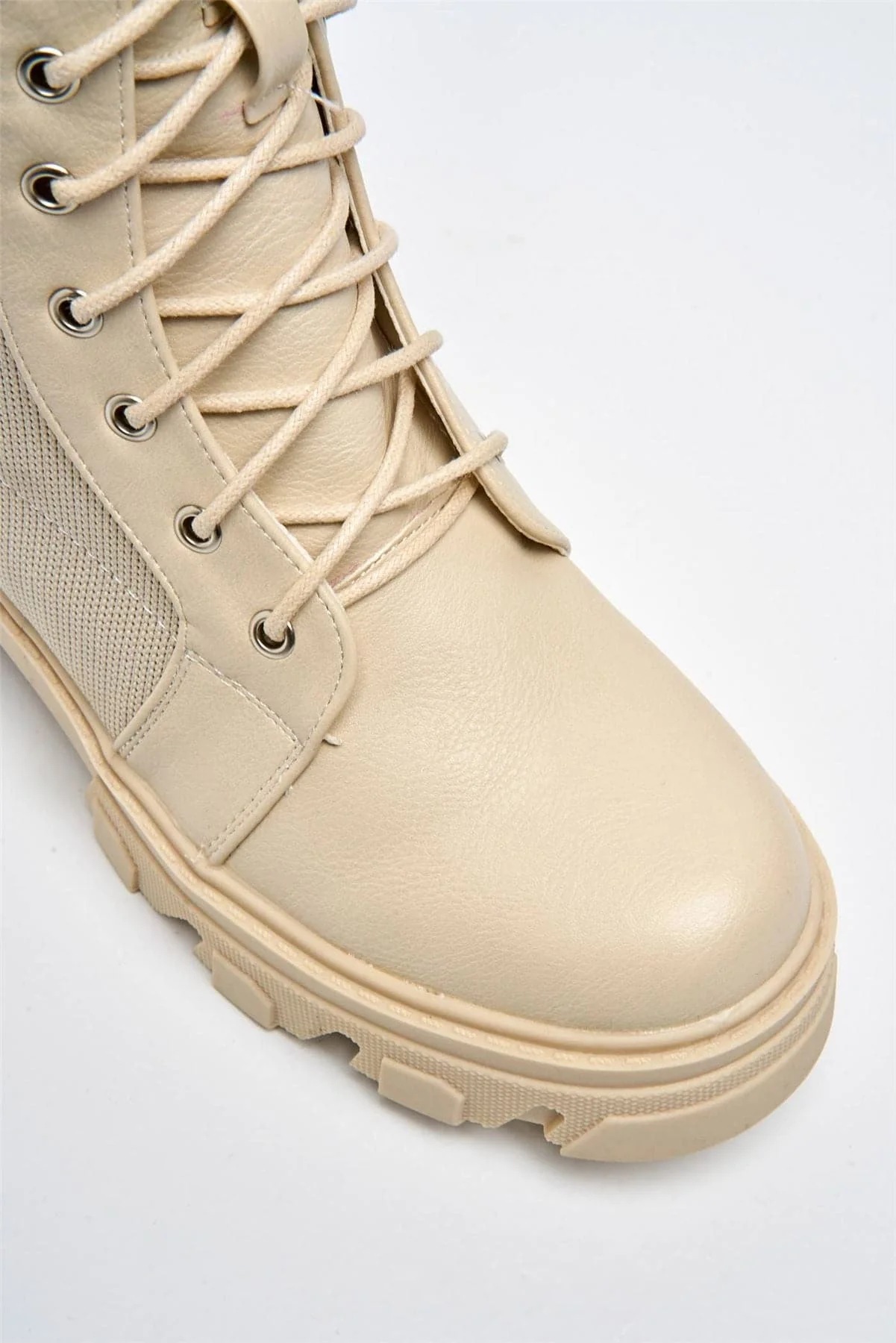 Milan Chunky Lace-up Boot in Beige - Image 6