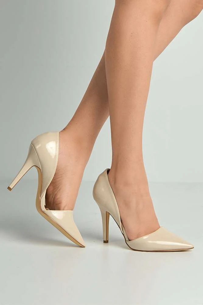 Milaya Cut-out Side Pointed Toe Court Shoes in Nude - Image 2