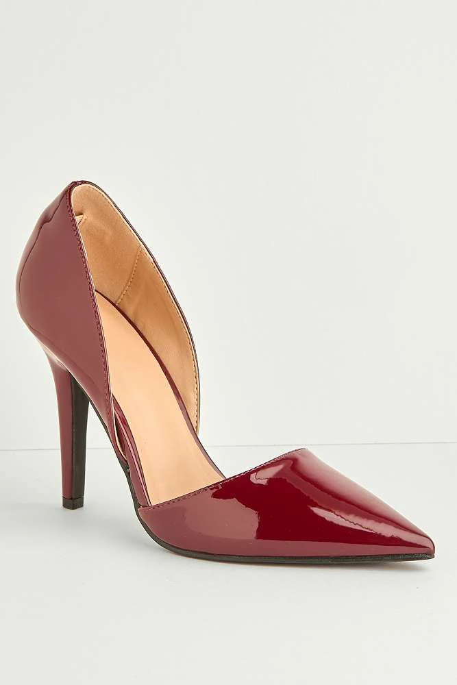 Milaya Cut-out Side Pointed Toe Court Shoes in Wine - Image 4