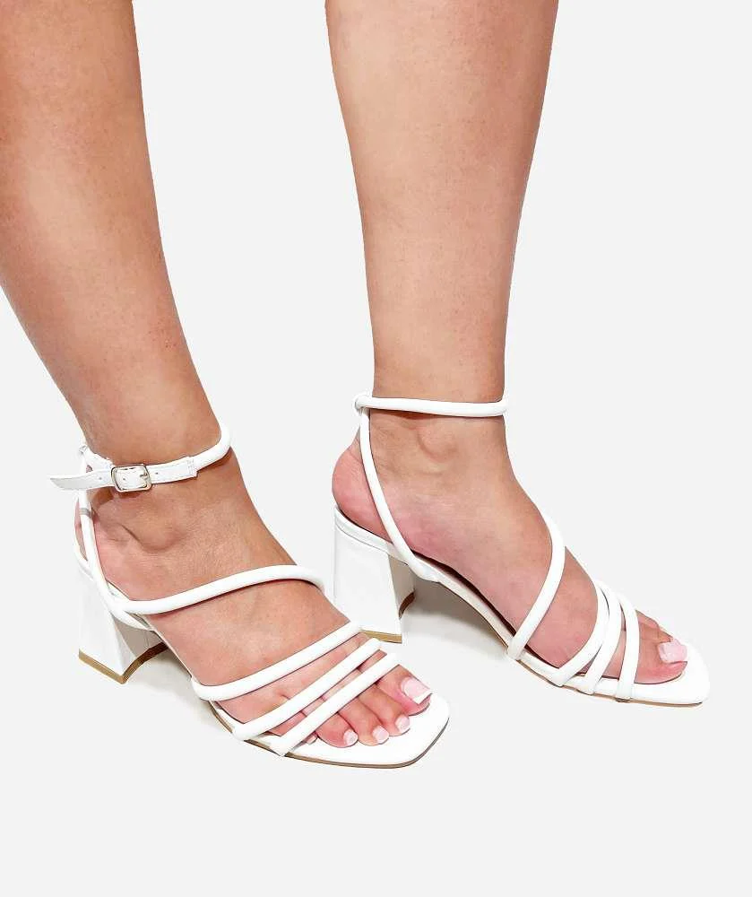 Milena Square Toe Strappy Block Heel Sandals in White - Image 6