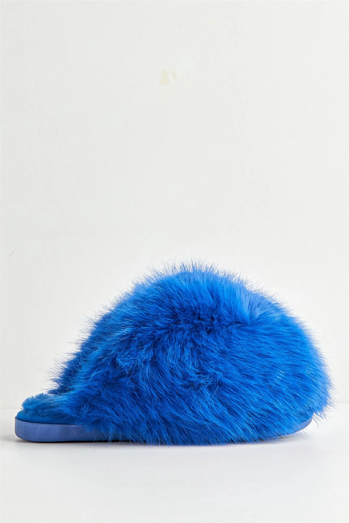 Mimi Fluffy Flat Slippers in Royal Blue - Image 4