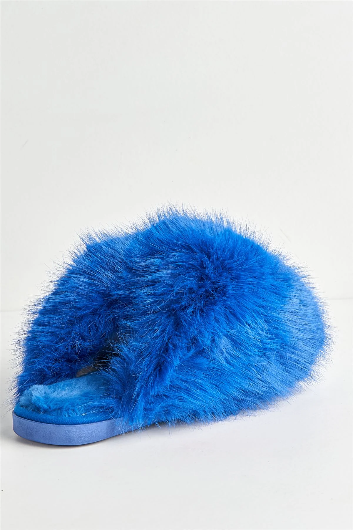 Mimi Fluffy Flat Slippers in Royal Blue - Image 6
