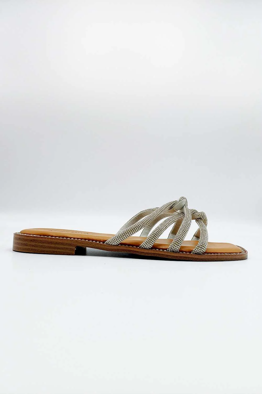 Minerva Diamante Plaited 3 Strap Sliders in Silver - Image 4
