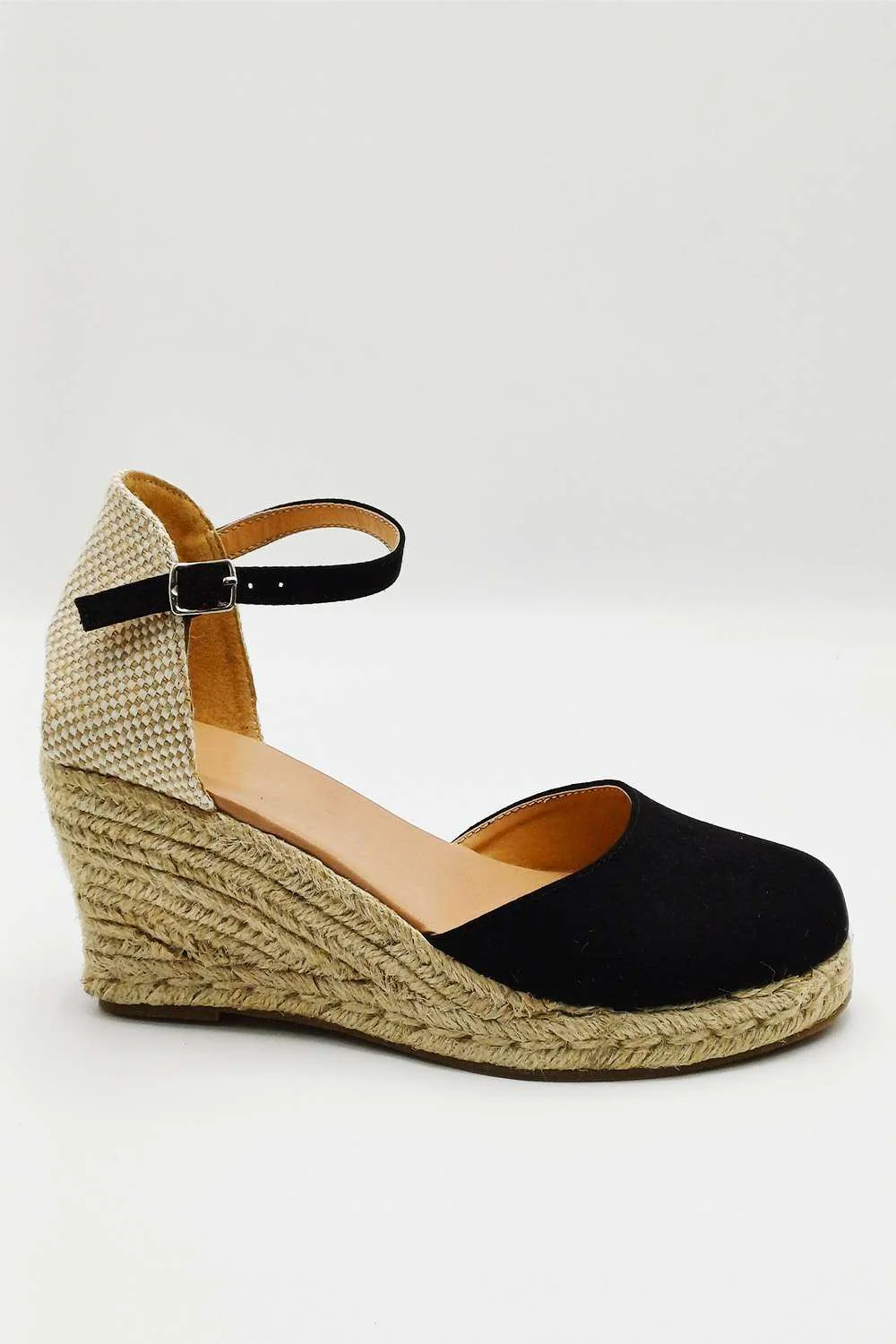 Mira Closed Toe Anklestrap Wedges in Black - Image 2