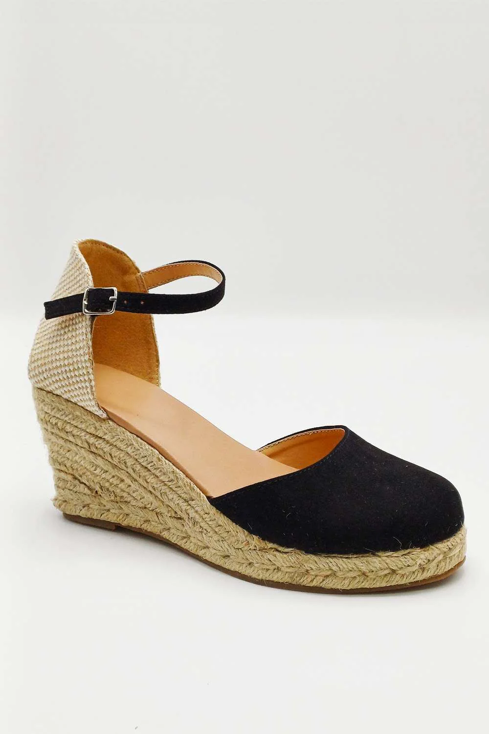 Mira Closed Toe Anklestrap Wedges in Black - Image 3