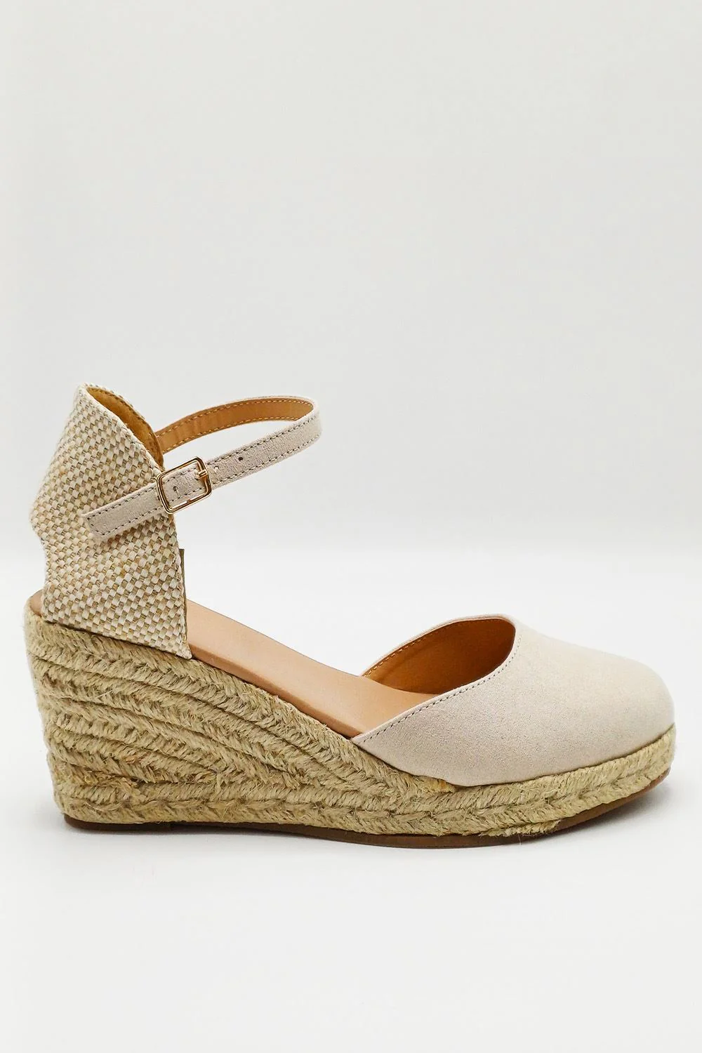 Mira Closed Toe Anklestrap Wedges in Nude - Image 2