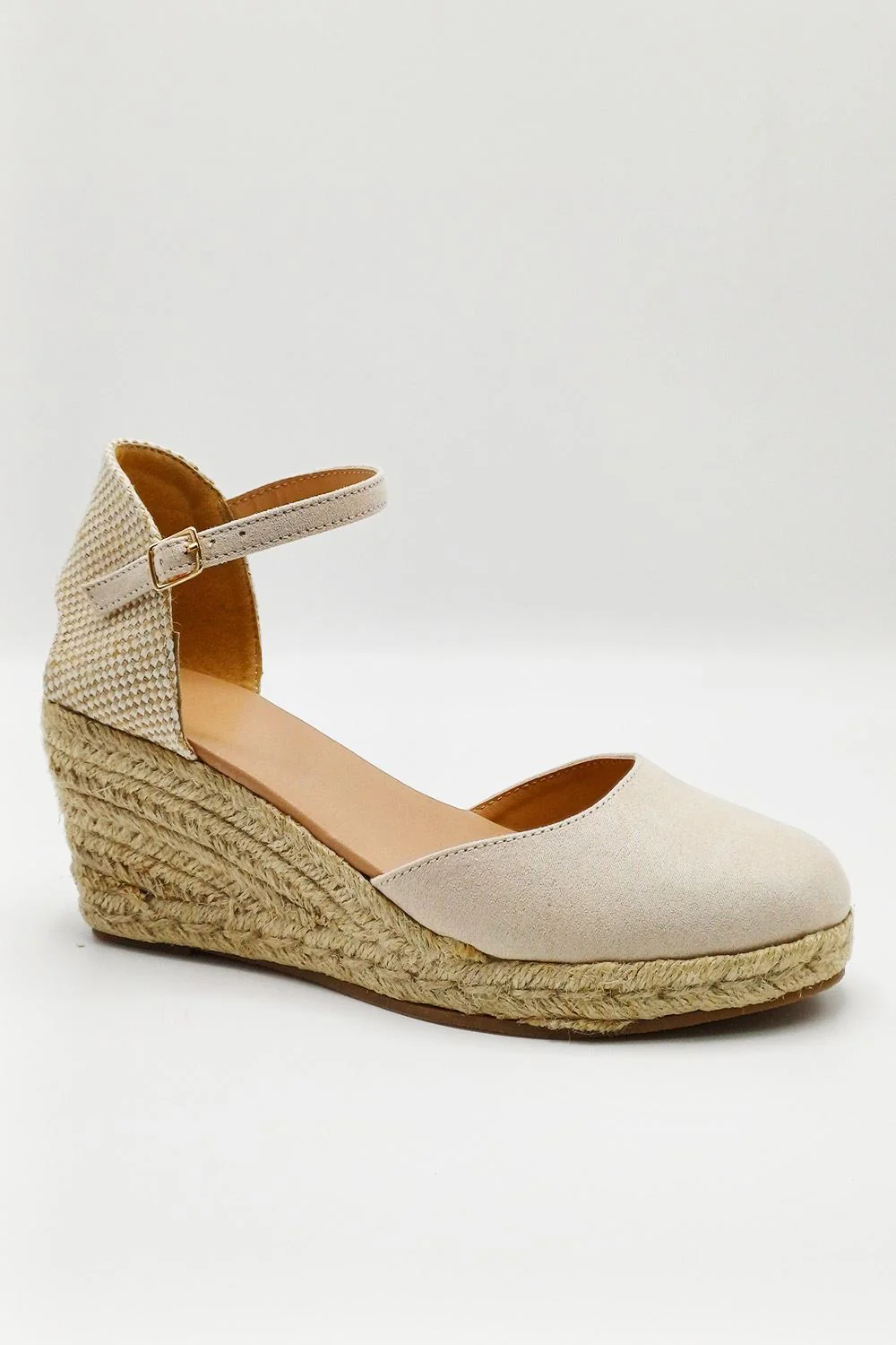 Mira Closed Toe Anklestrap Wedges in Nude - Image 3