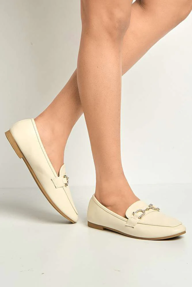 Mona Horsebit Diamante Detail Loafers in Beige - Image 2