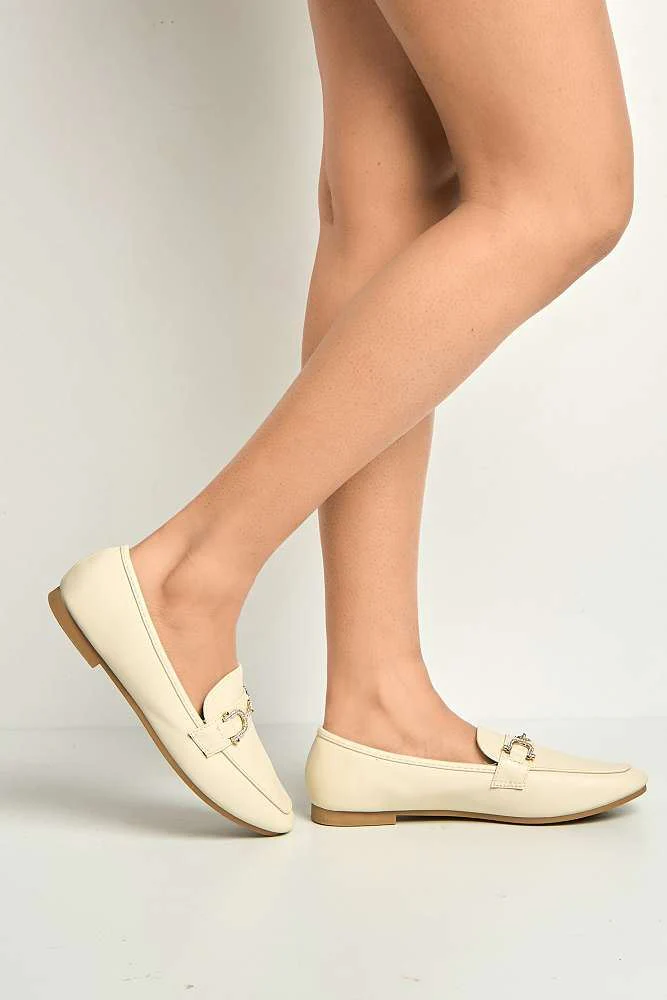 Mona Horsebit Diamante Detail Loafers in Beige - Image 3