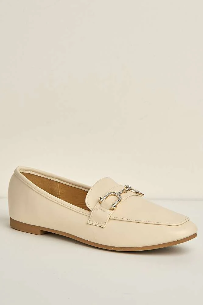 Mona Horsebit Diamante Detail Loafers in Beige - Image 4